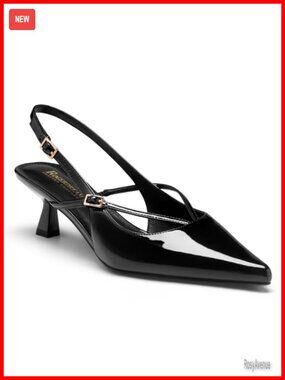 Kitten Heel Slingback Pumps Patent Vegan Leather Pointed Toe Dress Heels